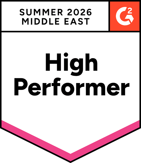 Award badge: 'Summer 2026 Middle East' with G2 logo, marking 'High Performer' performance level.